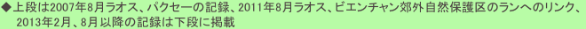 ◆上段は2007年8月ラオス、パクセーの記録、2011年8月ラオス、ビエンチャン郊外自然保護区のランへのリンク、　　
　　2013年2月、8月以降の記録は下段に掲載